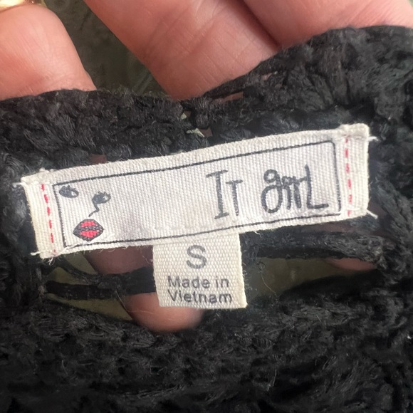 IT GIRL Vintage Bohemian Black Lace Crochet Blouse Bat Wing Sleeve Top S - Picture 12 of 14